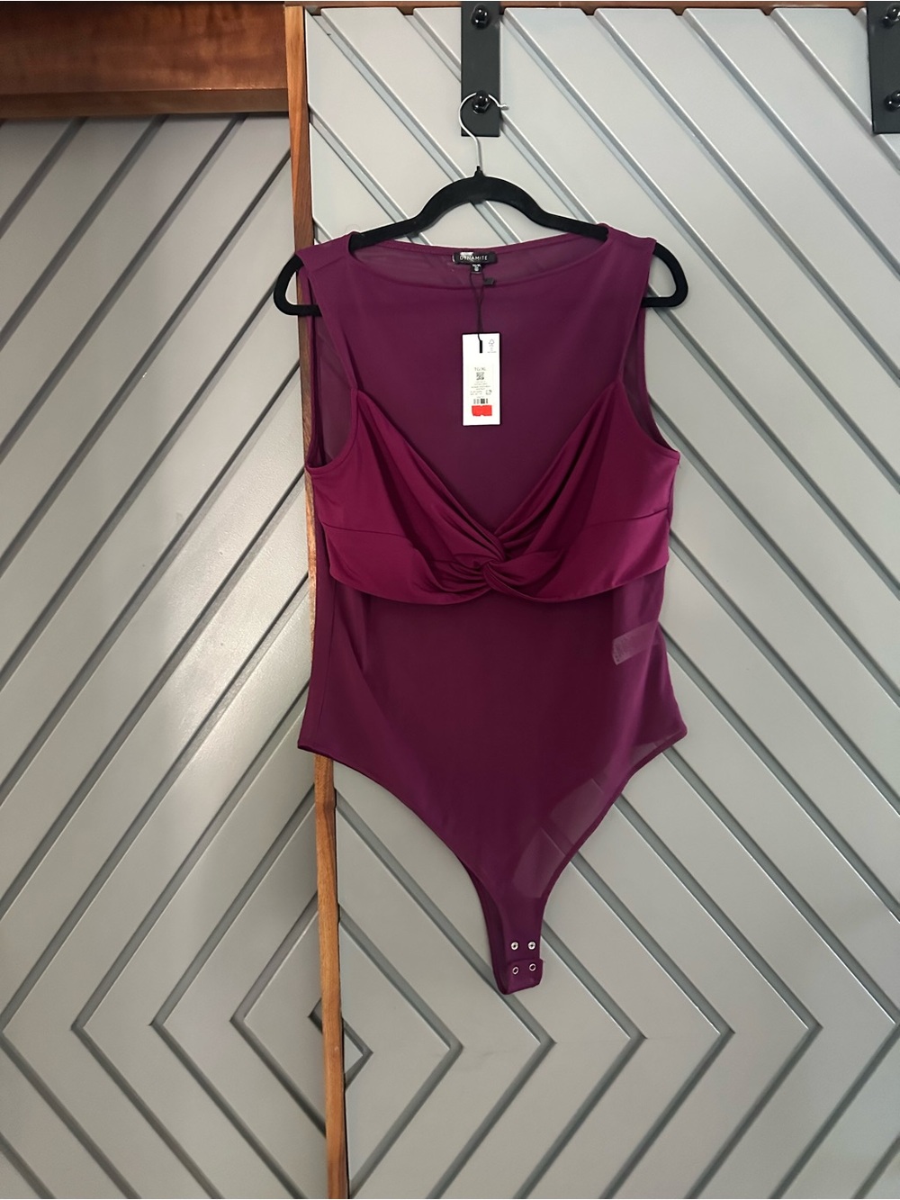 Dynamite Twist-Front Bodysuit in Plum